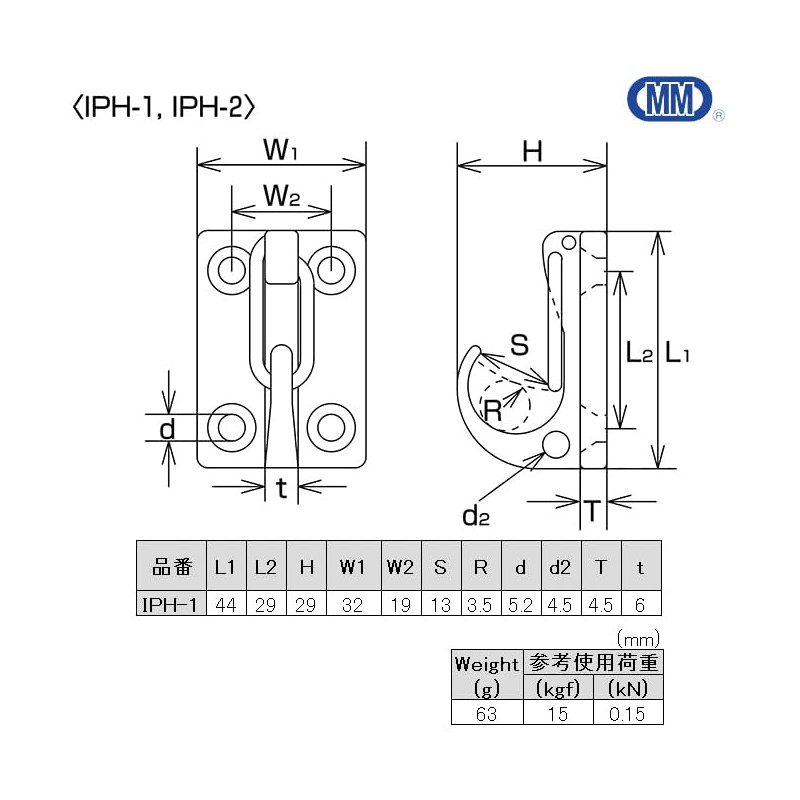 水本 Stainless Steel Wall Hooks IP 32 mm × 44