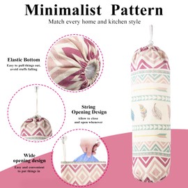 TOGETRUE Plastic Bag Holder, Wall Mount Plastic Bag Organizer Dispenser, Heavy Duty Grocery Bag Storage Holder for Home Kitchen Camper (Pink Style)