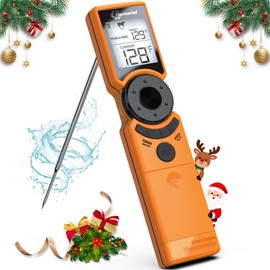 Thermochef Digital Meat Thermometer for Grill, Instant Read Food Thermometers for Cooking with Food Doneness Guide, Calibration and LCD Backlight Screen, High Accuracy ±1% ℉, BBQ Beef Candy Orange