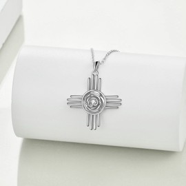 VONALA Women's 925 Sterling Silver Cross Necklace, Sun/Rose Chain, Moonstone/Opal Jewellery for Women and Girls, Sterling Silver, Mexico