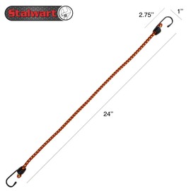 Bungee Cords - 10-Pack Virgin Rubber 24-Inch Cordage with Heavy-Duty Vinyl-Coated Hooks and Fabric Wrapping by Stalwart (Red)