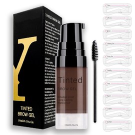 Eyebrow Gel - 24H Waterproof & Smudge-proof Eyebrow Tint Kit with Brush & Stencil, Long Lasting Brow Stain Makeup Kit, Semi-Permanent Tattoo Brow Gel for Natural 3D Eye Brow Shape, Dark Brown