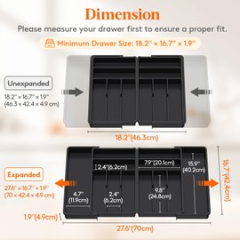 Lifewit Large Silverware Drawer Organizer, Expandable From 18 to 28 Inches, BPA Free Plastic Utensil Tray for Kitchen, Adjustable Flatware and Cutlery Holder for Spoons Forks Knives, Black