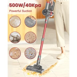 houscly Cordless Vacuum Cleaners for Home,500W/40Kpa Powerful Suction Stick Vacuum Cordless Rechargeable LED Display 40min Runtime 6-in-1 Upright Vacuum Cleaner Hardwood Floor Pet Hair Carpet Tile