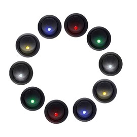Qiuyan 10pcs LED Illuminated Round 5 Color Rocker Switch Press Button On/Off 12v 25A Car Van Dash Light for Car Auto Boat Household Appliances