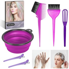 ROOHUA 8 Pcs Hair Coloring Kit - Professional Hair Dye Tools for Home Salon Use with Bowl, Brush, Comb, Clips, Gloves & Shower Cap - Reusable Supplies