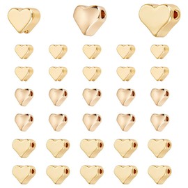 UNICRAFTALE - 60 abalorio de corazón de metal lisas con abalorio espaciadoras chapadas en oro, abalorio sueltas de corazón con agujeros pequeños, abalorio espaciadoras de latón para hacer collares,