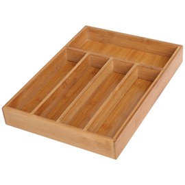 Bamboo Cutlery Tray, HxWxD: ca 5 x 38 x 30 cm, Drawer Organiser Insert, with 5 Compartments, Bamboo, Natural Brown