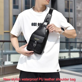 A-QMZL Sling Bags Mens Shoulder Bag Crossbody Bags Chest Bag PU Leather Waterproof Man Bags Women Travel Sling Bag Casual Backpack for Hiking,Cycling,Traveling