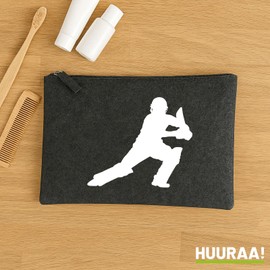 Huuraa Kulturbeutel Cricket Silhouette Geschenk 1 Liter Charcoal Filz Cricket Geschenkidee