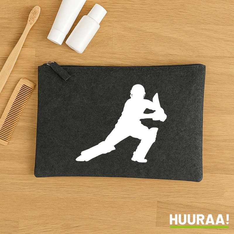 Huuraa Kulturbeutel Cricket Silhouette Geschenk 1 Liter Charcoal Filz Cricket