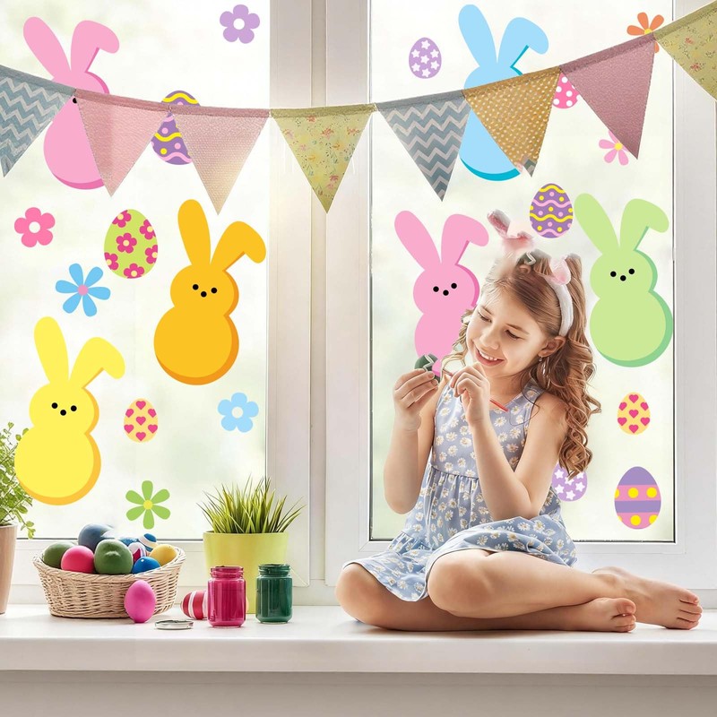 8 Pcs Easter Bunny Stencils for Window Glass,13.8x10.6 Inch Large
