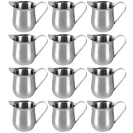12 Pcs Stainless Steel Creamer Pitchers, 3 oz Mini Coffee Cream Servers with Pour Spouts, Barista Grade Metal Milk Frothing Cups for Coffee Shop, Restaurant & Home Use (2.5"x2"x1.6")