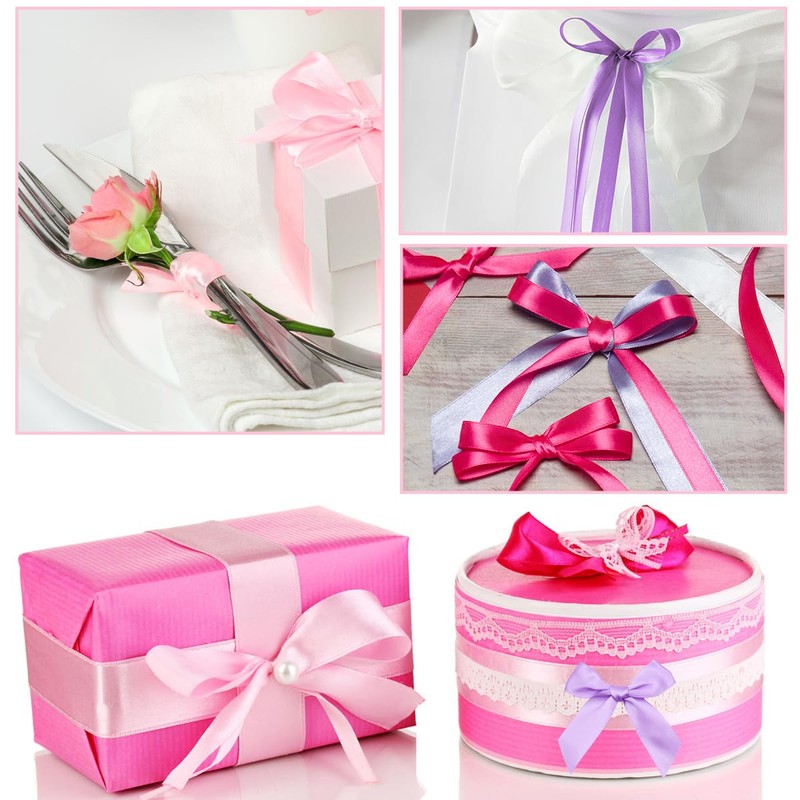 2 Roll 20mm Ribbon 100 Meter,Pink and Purple,Satin Ribbon Gift