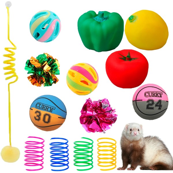 14pcs Ferret Squeaky Toys Set Rubber Balls Ferret Teeth Grinding