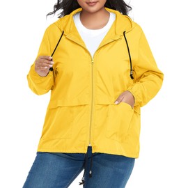 Century Star Plus Size Rain Jackets for Women Waterproof Windbreaker Jacket Women's Raincoats with Hood Lightweight Packable C Yellow 4X-Large