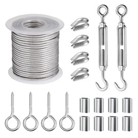 LYCXAMES Wire Rope Stainless Steel Set, 15 m Wire Rope Trellis Set, Φ2 mm Steel Cable Coated, Steel Cable with Eyelets, Tension Wire Rope Tension Set, for Climbing Plants, String Light Suspension,