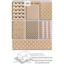 YYBD 7 Sheets Wrapping Paper 19.7" x 27.6" Brown Recycled Birthday Wrapping Paper Stripe Triangle Printed Paper with String Sticker Packaging Paper Roll for Thanksgiving Wedding Party Decor DIY Craft