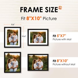 FIXSMITH 8x10 Picture Frame Set of 10, Photo Frame Bulk with HD Plexiglass, Display Pictures 5x7 with Mat or 8x10 Without Mat Multi Picture Frames Collage for Tabletop or Wall Display, Black