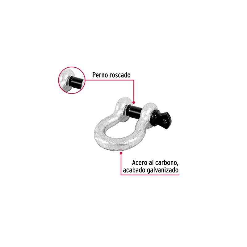 Fiero GRI-3/8, Grillete de 3/8", perno roscado, galvanizado por inmersión