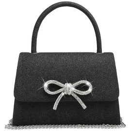 Dasein Women's Evening Bag Party Clutches Wedding Purses Cocktail Prom Handbags with Frosted Glittering (Bow-black)
