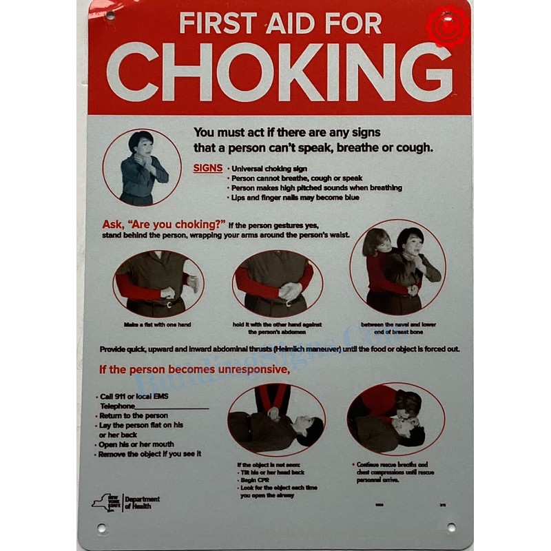 FIRST AID FOR CHOKING SIGN- Resturant choking sign (ALUMINIUM, REFLECTIVE.