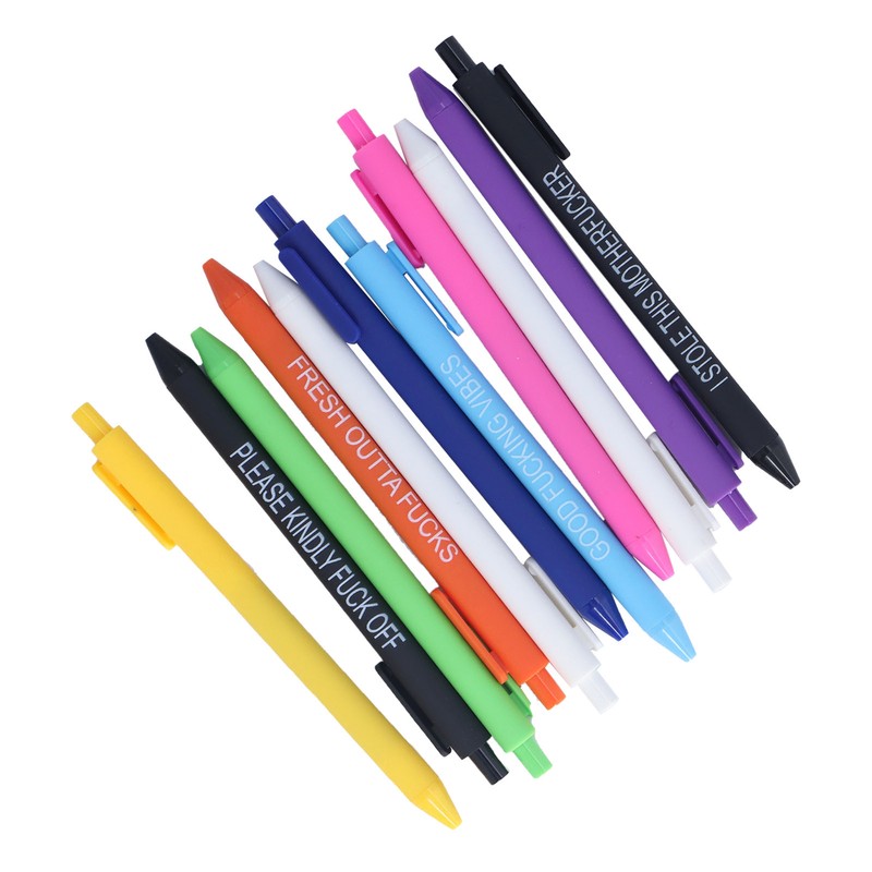 11Pcs Press Ballpoint Pen Colorful Shell 0.5mm Ballpoint Pen Black