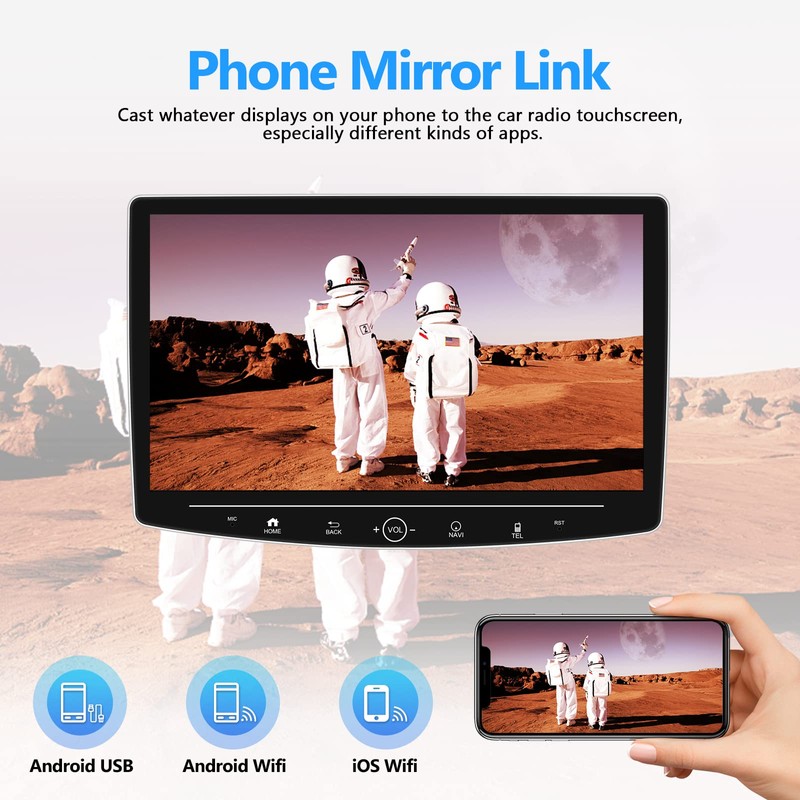 CAMECHO Android 13 Single Din Car Stereo with Navi, 10.1