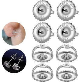Catinee 4 Pairs Screw On Earring Backs,14k Gold Screw Backs Replacements,925 Stering Silver Screw Earring Backs Fit for 0.032" Threaded Post Earring Studs(white gold)