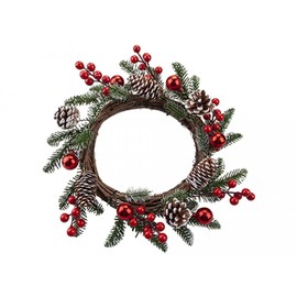 CHRISTMAS BERRY PINE BALL WREATH 35CM