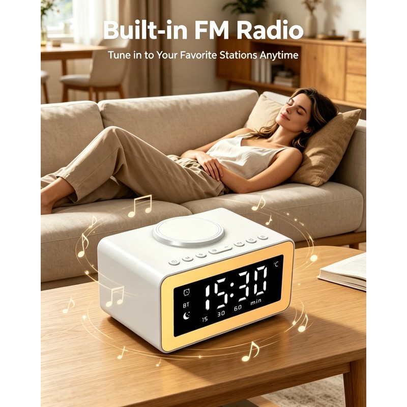 BYH Digital Alarm Clock for Bedroom, 15W Fast Wireless Charging