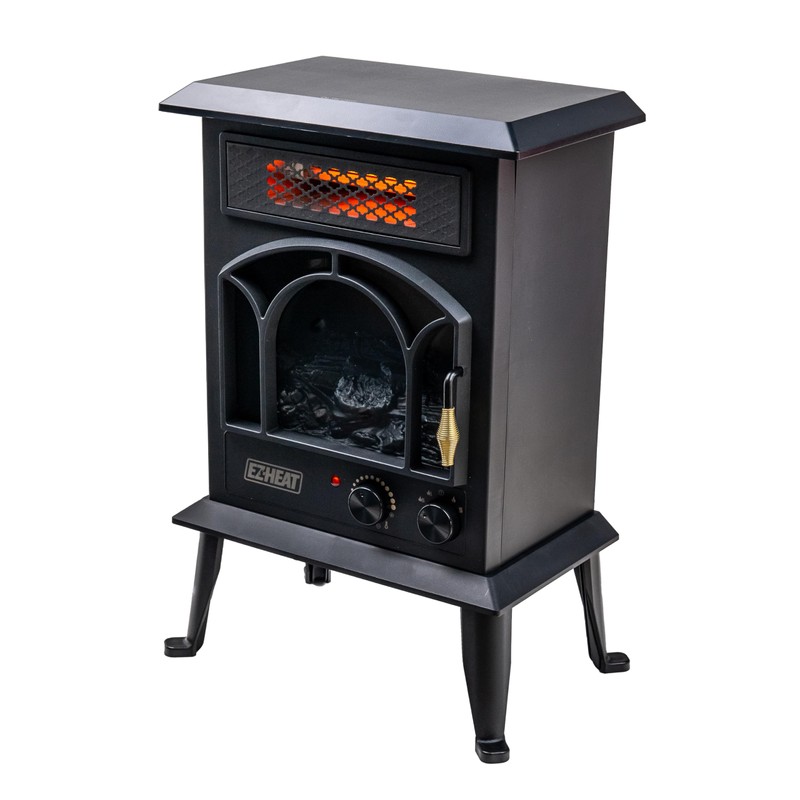 EZ-HEAT Electric Fireplace Space Heater with Flame Effect, Adjustable Thermostat,