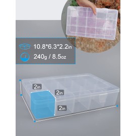Hlotmeky Plastic Organizer Box with Dividers - Bead Organizer, 15 Large Grids, Clear Snack Box Container