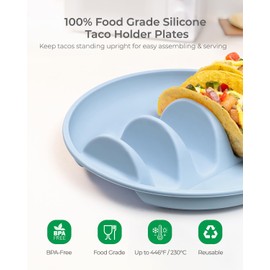 Silicone Taco Holders Set of 2, YIIYOUNG 9.8" Taco Holder Plates with Dividers Silicone Taco Holders for Soft and Hard Tacos, Non-Slip Taco Holder Stands Taco Serving Tray, Dishwasher & Microwave Safe