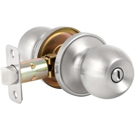 HOSOM Privacy Door Knob with Lock, Interior Door Knobs for Bedroom and Bathroom, Keyless Doorknob with Round Ball, Satin Nickel Door Handle, 1 Pack