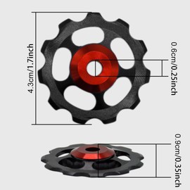 2pcs Rear Derailleur Pulley, 2pcs Aluminum Alloy Road Mountain Bike Derailleur Jockey Wheels Derailleur Pulley Guide Bearing replacement for Black/Red/ Golden/Si