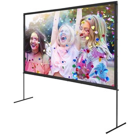 VEVOR Projector Screen with Stand, 150 inch 16:9 4K 1080 HD Outdoor Movie Screen with Stand, Wrinkle-Free Projection Screen with Tripods and Carry Bag, for Home Theater Cinema Backyard Movie Night