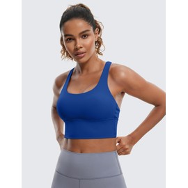 CRZ YOGA Naked Feeling Criss Cross Longline Sports Bras for Women - Wirefree Padded Strappy Yoga Cropped Tops Waves Blue Small