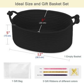 BOSROTY Baby Gift Baskets Empty with Handle, Small Woven Basket with Gift Bags and Ribbons, Decorative Organizer Box for Baby Pet Toy, 30.5 x 20 x 13 CM, Black
