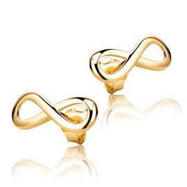 9 Carat 375 Gold Infinity Stud Earrings Timeless Elegant Women's Earrings Yellow Gold, Yellow Gold