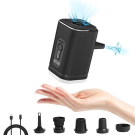 Portable Air Pump, IGGDOQI Ultralight Inflator with Led Light, Quick Inflate Deflate for Air Mattress, Air Bed, Pool Toys, Floats, Swimming Ring, Vacuum Bags (Black)