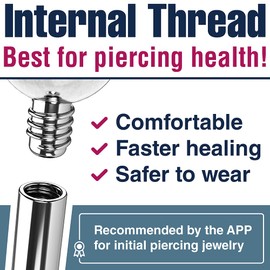 2pcs EVONIX G23 Implant Grade Titanium Internal Thread Earrings 10mm 16g Horseshoe - Snake Bite Spiderbite Septum Cartilage Eyebrow Internally Threaded - Hypoallergenic Circular Barbell