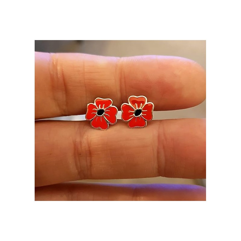 Poppy Earrings - Red Flower Sterling Silver in Premium Box