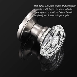 Orger Dummy Crystal Door Knobs with Diamond Shape in Satin Nickel Finish, Inactive Non-Turning Single Side Interior Dummy Handles for French Door/Cloakroom, 2 Pack