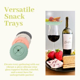 4 Pcs Wine Glass Charcuterie Topper Set - Multi-Functional Silicone Lids with Colorful Straws, Perfect for Wine, Cocktails, Drinks, Family Gatherings, and Parties