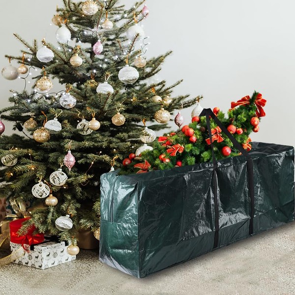 Extra Large Christmas Tree Storage Bag, Xmas Tree Decoration Lights Storage Bag with Handles and Zipper, Fits Up to 9ft Tall Trees, Zip Up Sack Waterproof Protects from Dust,Dark Green