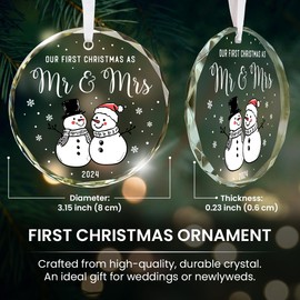 Our First Christmas Together Ornament 2025 - Wedding Gifts for Couples Unique, Newlywed Gift for Couples 2025, Mr and Mrs Gifts, Bridal Shower Gift, 1st Christmas Married Glass Ornament