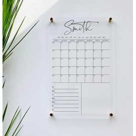 Large Clear Acrylic Monthly Calendar for wall | Dry-Erase Message White Board Calendar Wall Mounted Office Home Family Organization Tools Must Haves School Kids Adult Mom Teen Monthly Weekly ADHD Tool