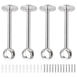 sourcing map 4 Pcs Curtain Rod Brackets 25mm(1"） Stainless Steel Ceiling Curtain Mount Holder Closet Rod End Support Curtain Rod Flange Pole Socket with Matching Screws, Silver Tone