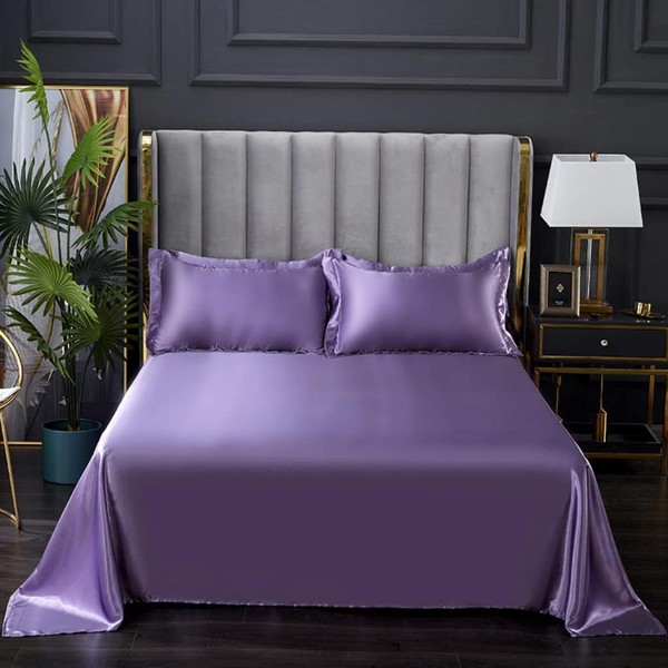 Satin Bed Sheet Set Purple Silk Like Satin Bed Sheets